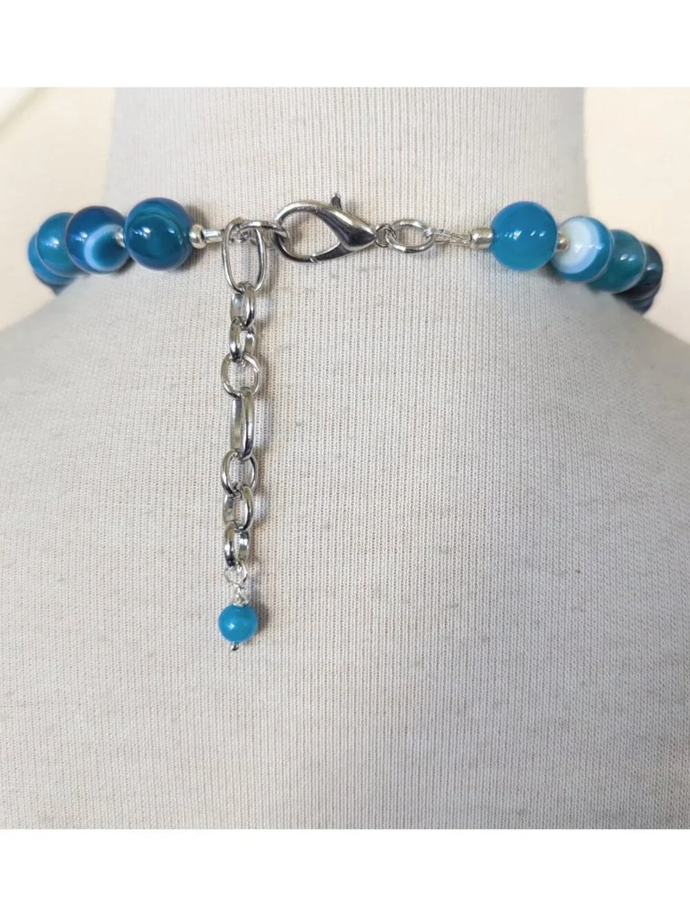 Southwestern Teal Blue & Silver Agate Swirl Bib Statement Necklace - Picture 3 of 3